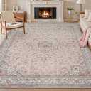 Washable Area Rug 4x6 - Rugs for Living Room Bedroom Non Slip Low Pile Floor Carpet Ultra Soft Vintage Rug for Dining Room Playroom Home Indoor Pink
