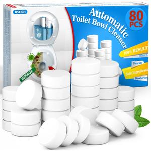 USKICH Toilet Bowl Cleaner - 80 PACK, Household Automatic Toilet Bowl Cleaners with Bleach, Bathroom Toilet Tank Cleaners Tablets with Sustained-Release Technology for Against Tough Stains (White) USKICH Toilet Bowl Cleaner - 80 PACK, Household Automatic Toilet Bowl Cleaners with Bleach, Bathroom Toilet Tank Cleaners Tablets with Sustained-Release Technology for Against Tough Stains (White)