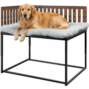 Beside Dog Bed,2 Wood Side Panel Adjustable Height Dog Bunk Beds,47''x 31'' Metal Dogs Bed Frame with Cushion,X-Large