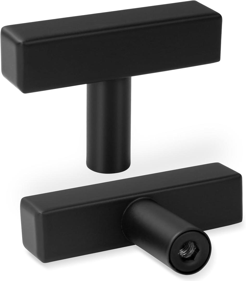 AEEKEL 30 Pack Square Cabinet Knobs Matte Black Drawer Knobs 2" Length, Single Hole Kitchen Knobs for Cabinet Pulls, Stainless Steel Cabinet Handles for Bedroom Bathroom Office