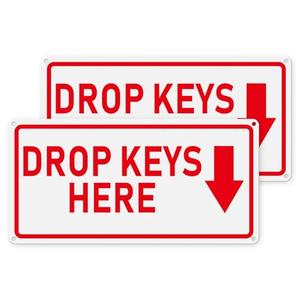 YIKIADA Drop Keys Here Sign 12 × 6 Inches Aluminum Self Adhesive Waterproof Metal Reflective Outdoor Signs for Door Wall Office Gate 2 Pack