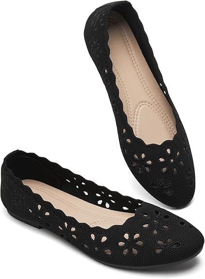 Mesh Ballet Flats Shoes for Women,Womens Flats Dressy Comfortable,Women's Dress Shoes with Flower Eyelets,Slip on Casual Walking Flats, Black US 12