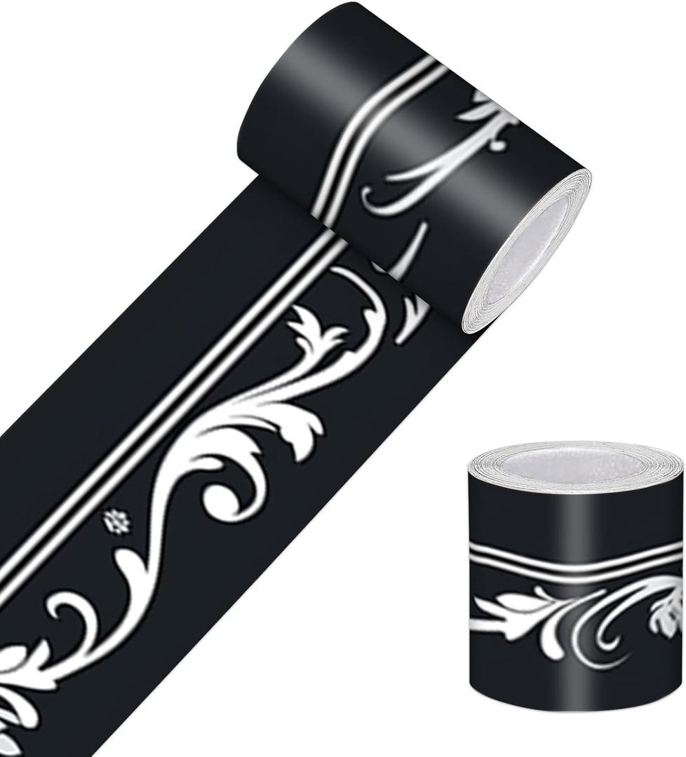 Wallpaper Border Peel and Stick Decorative Wall Trim Self Adhesive White Floral Scroll Accent Strip for Bedroom Kitchen Bathroom Mirror Frame Ceiling Shelf Doorway Design 4x196 Inch