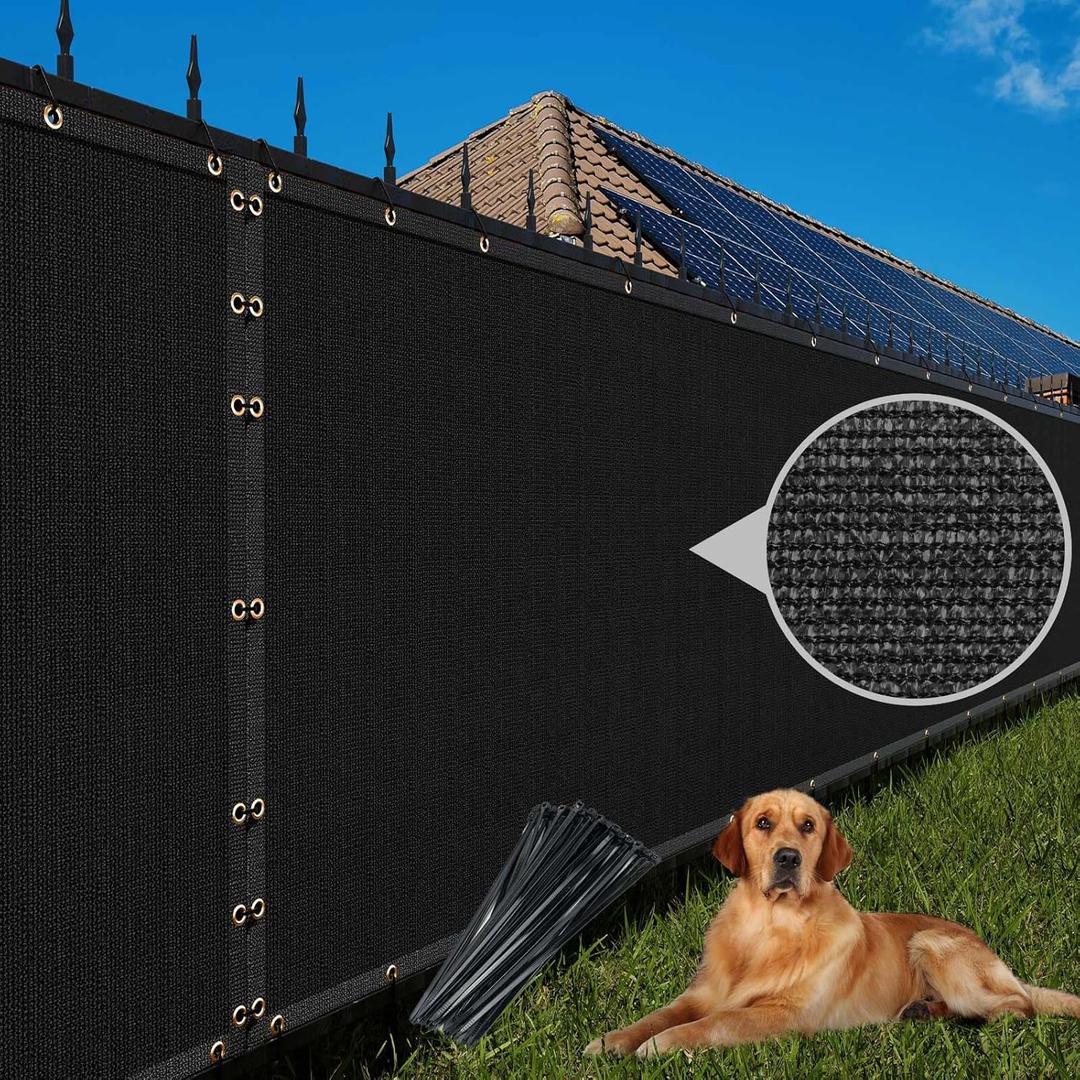Kingsyard Privacy Fence Screen 4x50FT, Heavy Duty Fencing Shade Cover with Brass Grommet, 170GSM 90% Outdoor Mesh Shade Net for Balcony, Backyard, Patio, Garden Fence, Pool, Zip Ties Included, Black (4'*50')