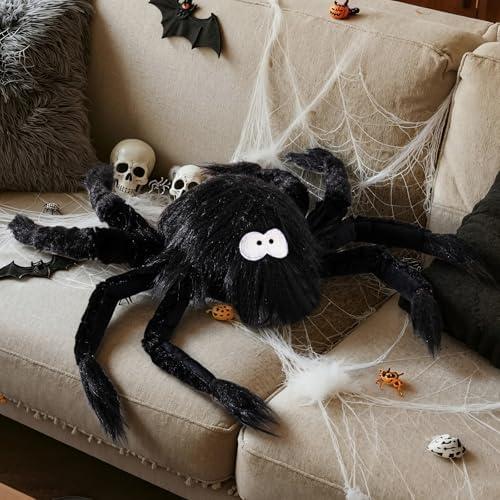 Lanpn Halloween Spider Throw Pillow, Cute Spiders Shaped Decorative Soft Plush Pillow Cushion for Gift Party Home Sofa Couch Bed Indoor Halloween Decor (Black,10 x 24 inch)