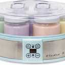 Studio 54 Yogurt Maker Machine with 7 Reusable Glass Jars (6oz Each), Probiotic Greek Yogurt Maker with Precise Time & Temperature Controls, Retro Blue Digital Yogurt Maker