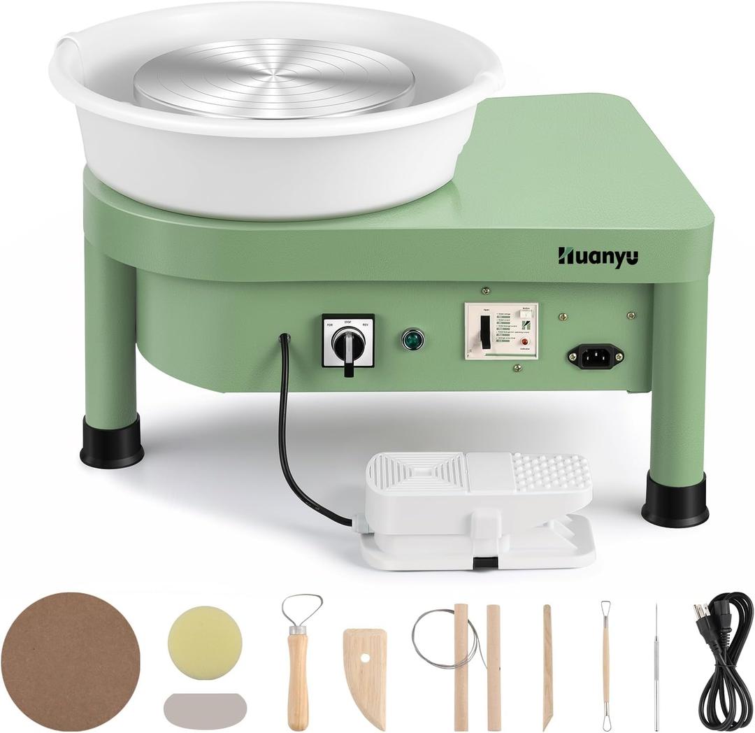 Huanyu Pottery Wheel Machine 25 cm/10" with Foot Pedal, Electric Ceramic Forming Machine with Detachable Basin DIY Art Clay Potter's Wheel for Beginners Adults at Home Pottery