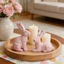 WDS WONDROUS Easter Decorations Floral Bunny Figurines Set, Pink Rabbit Decor with White Flowers, Easter & Spring Tabletop Decor, Farmhouse Home Decor Sculptures for Shelf Coffee Table Mantel
