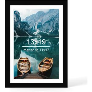 Hongkee 13x19 Picture Frame, Black Wood Style - Display Posters 11 x 17 with Mat or 13x19 without Mat, Wall Mounting Horizontal and Vertical, 1 Pack