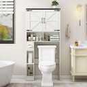 Over The Toilet Storage Cabinet, Farmhouse Storage Cabinet Over Toilet with 2 Barn Doors && Toilet Paper Holder StandHome Space-Saving Toilet Rack, for Bathroom, Laundry, Restroom. (Black)