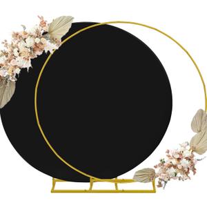 7.2ft Round Backdrop Stand and Black Covers 1 Stable Balloon Arch Stand with Base and 1 Polyster Circle Arch Covers Metal Wedding Arch Backdrop Stand Frame for Parties Baby Shower Garden Decorations