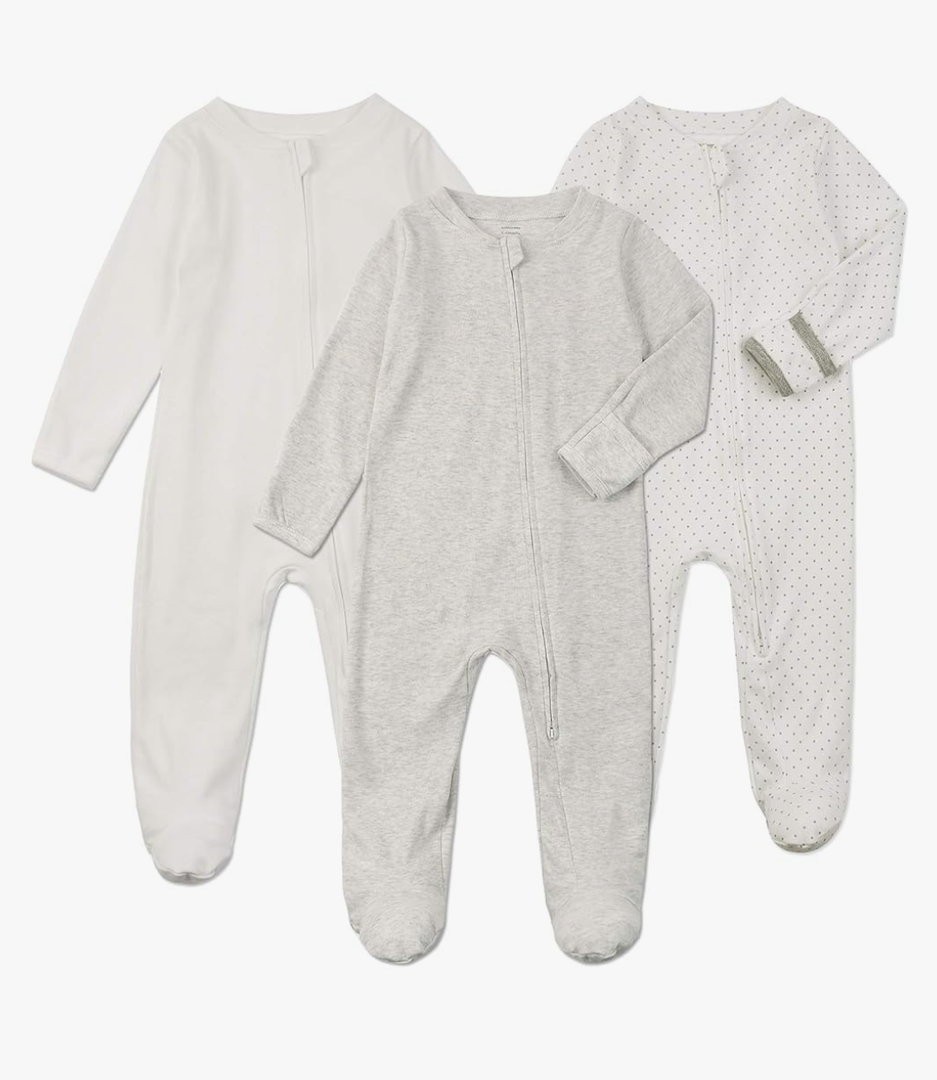 Aablexema Baby Footie Pajamas with Mittens - 3Pcs Infant Footed Sleeper Cotton Sleepwear Outfits, 9M Size
