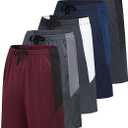 Real Essentials Men’s 5 Pack: 9" Dry-Fit Shorts – Athletic Gym, Workout, Basketball, Running, Casual Lounge Active Pockets, S