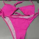 WDIRARA Women's 3 Piece Swimsuits Halter Triangle String Bikini Set with Beach Dress (Pink, XL)