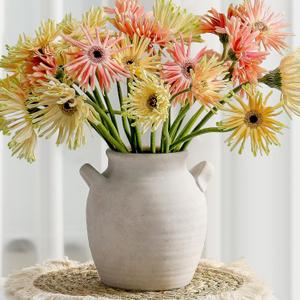 Ceramic Flower Vase Home Decor - Farmhouse Table Vases with Handle Living Room Decoration Vintage Decorative Aesthetic for Shelf Coffee Dining Desk House Bookshelf Fireplace (7.1" Rustic)