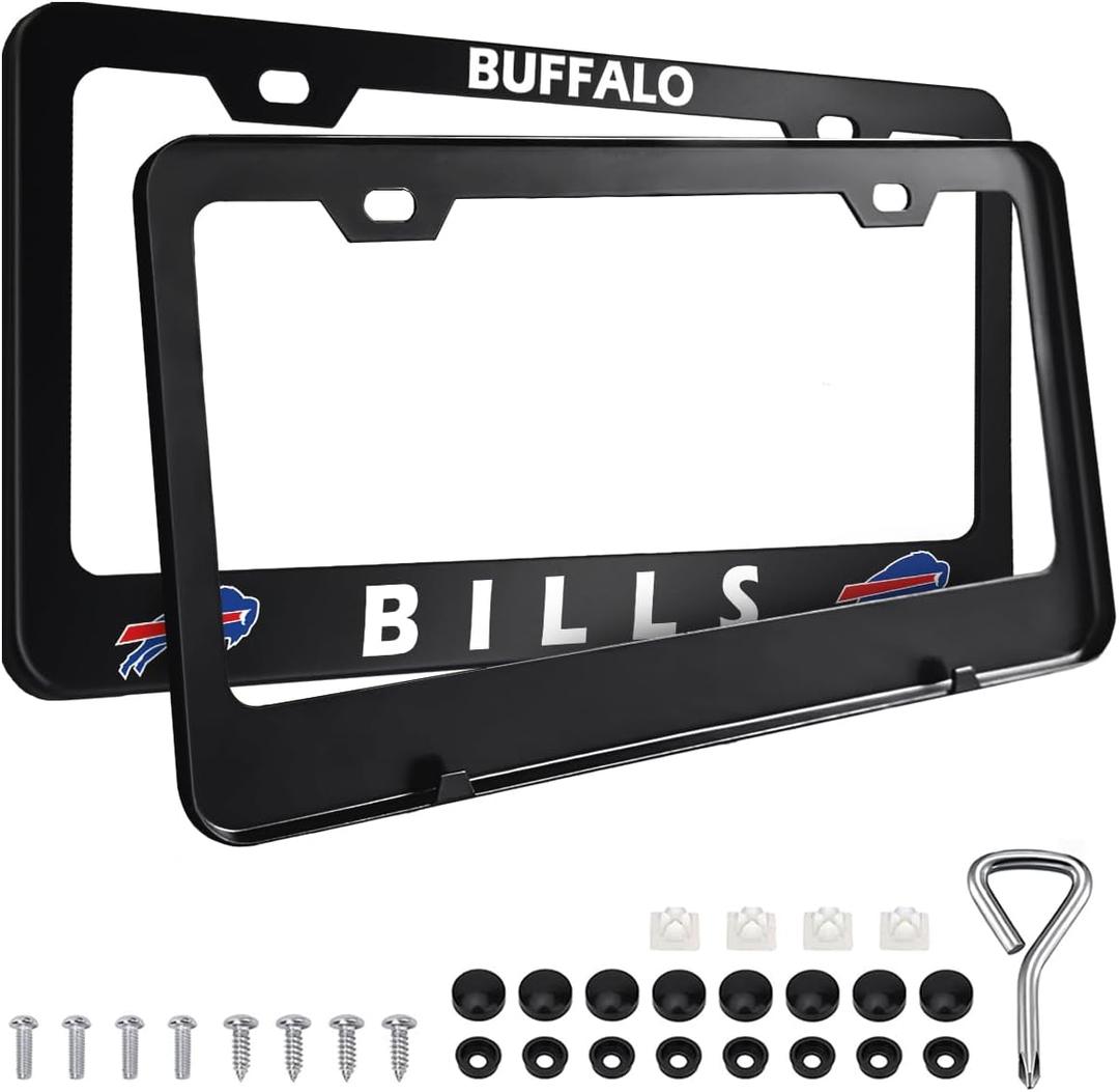 2PCS Black License Plate Frames, Car License Plate Bracket Holder, Premium Aluminum Alloy Weather Proof License Plate Covers with Screw Caps Cover Set Car Accessories