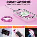 Meifgino Magnetic Case with Removable Phone Ring Stand for iPhone 16E 6.1, [Glitter Card & Wrist Strap] [MagSafe Compatible] [Built in Mirror] Phone Ring Stand + Phone Case Kit, Hot Pink