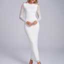 KUTUMAI Fall Long Sleeve Floral Formal Wedding Guest Maxi Dress for Women (White, XL)