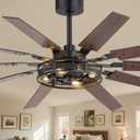 60 Inch Farmhouse Ceiling Fans with Rustic Lights, Caged Ceiling Fans with Remote, Industrial Ceiling Fan with Reversible DC Motor, Antique Flush Mount Fan with Chandelier for Living Room Bedroom
