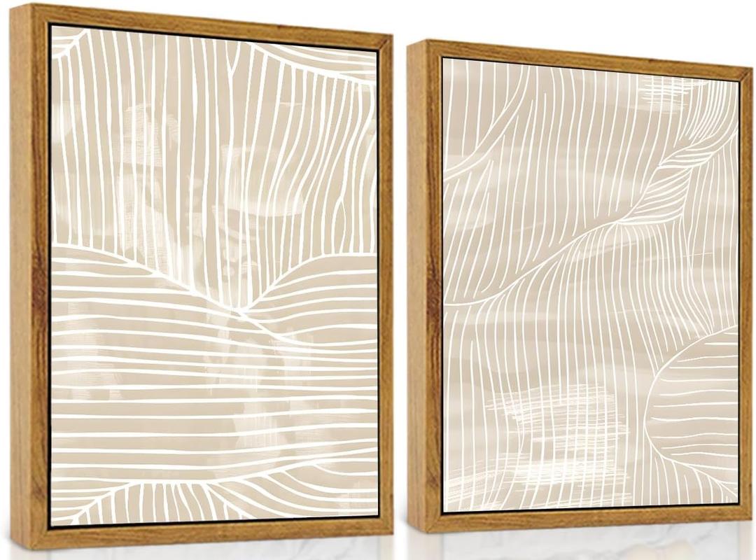 ARTZIO Framed Canvas Wall ArtAbstract MidCentury Minimalist Boho Vintage Set of 2 Beige Prints,Ready to Hang for Living Room,Bedroom, Bathroom & Office1624
