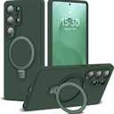 Designed for Samsung Galaxy S25 Ultra 6.9'' with Magnetic Ring Stand[Compatible with Mag-Safe][Military-Grade Protection] Slim Liquid Silicone S25 Ultra Phone Case for Men Wowen,Green