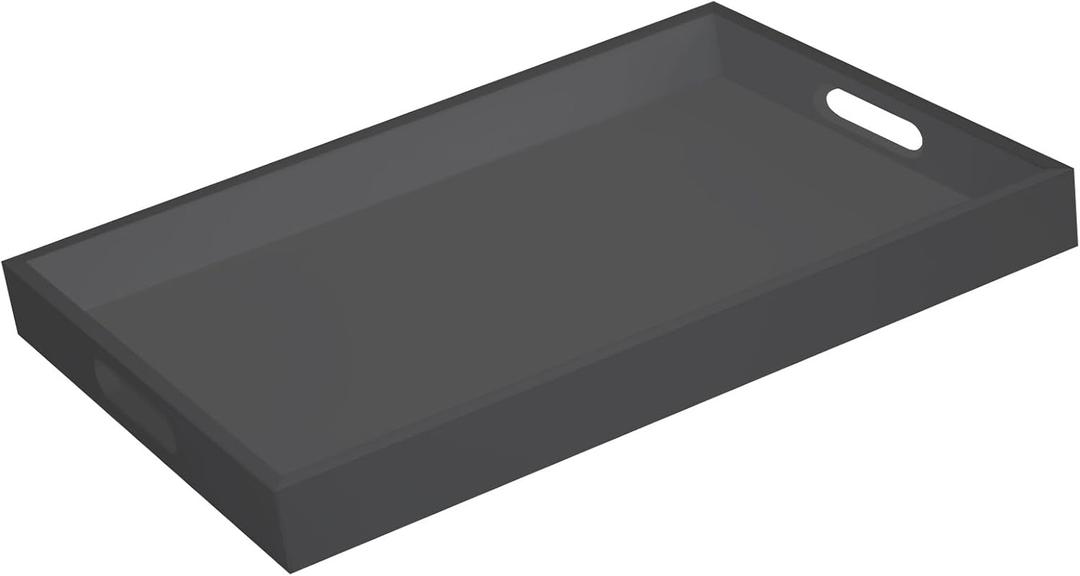 Wooden Serving Tray with Handles, Serving Platter 15.7x11.4 Inch Food Drinks Tray for Coffee Table,Decorative Storage Tray for Entertaining, Breakfast Tray in Bed,Lunch,Dinner,BBQ(Black)
