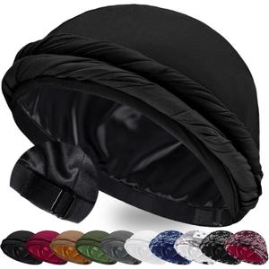Ababalaya Upgraded Satin Lined Halo Turban Durag for Men &Women Sleeping Bonnet PRE-Tied Headwraps for Hair Loss