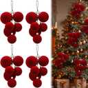 Roowest 4 Sets Large 24 Pcs Christmas Ball Ornaments for Tree Red Velet Balls Cluster Pre Strung Xmas Tree Decorations 2" to 2.8" Christmas Balls Ornaments for Hanging Holiday Party