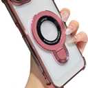 Clear case for Phone 16E with Full Camera Lens Protection(Compatible with Mag-Safe),Military Shockproof Electroplate Bumper Slim Cover Built-in Invisible Ring Stand-Pink