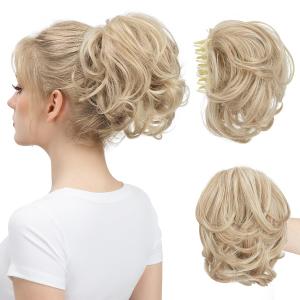 Claw Clip Short Ponytail Messy Bun Hair Piece Bendable Hair Branch Extensions Fluffy Wavy Curly Synthetic Versatile Sunny Blonde Hairpieces Claw Clip Short Ponytail Messy Bun Hair Piece Bendable Hair Branch Extensions Fluffy Wavy Curly Synthetic Versatile Sunny Blonde Hairpieces