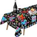 6x2.5ft 80s 90s Disco Tablecloth, Retro Cute Music Radio Table Cover, Waterproof Rectangle Washable Decoration, Back to 80s 90s Party Supplies