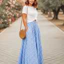 Women's Gingham Plaid Maxi Skirt High Waist A-Line Pleated Summer Skirt | Classic Vintage Swing Flared Long Skirt Soft Breathable Lightweight Comfy Casual Wear For Daily Outings Beach and Vacation (Blue, M)