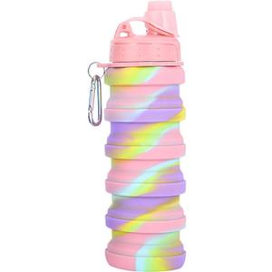 Collapsible Water Bottles Travel water bottle Sports Portable Sport Water Bottle Reusable Water Bottles comes with mountaineering Buckle 500ml silicone Water-proof camping water bottle (Pink camouflage)