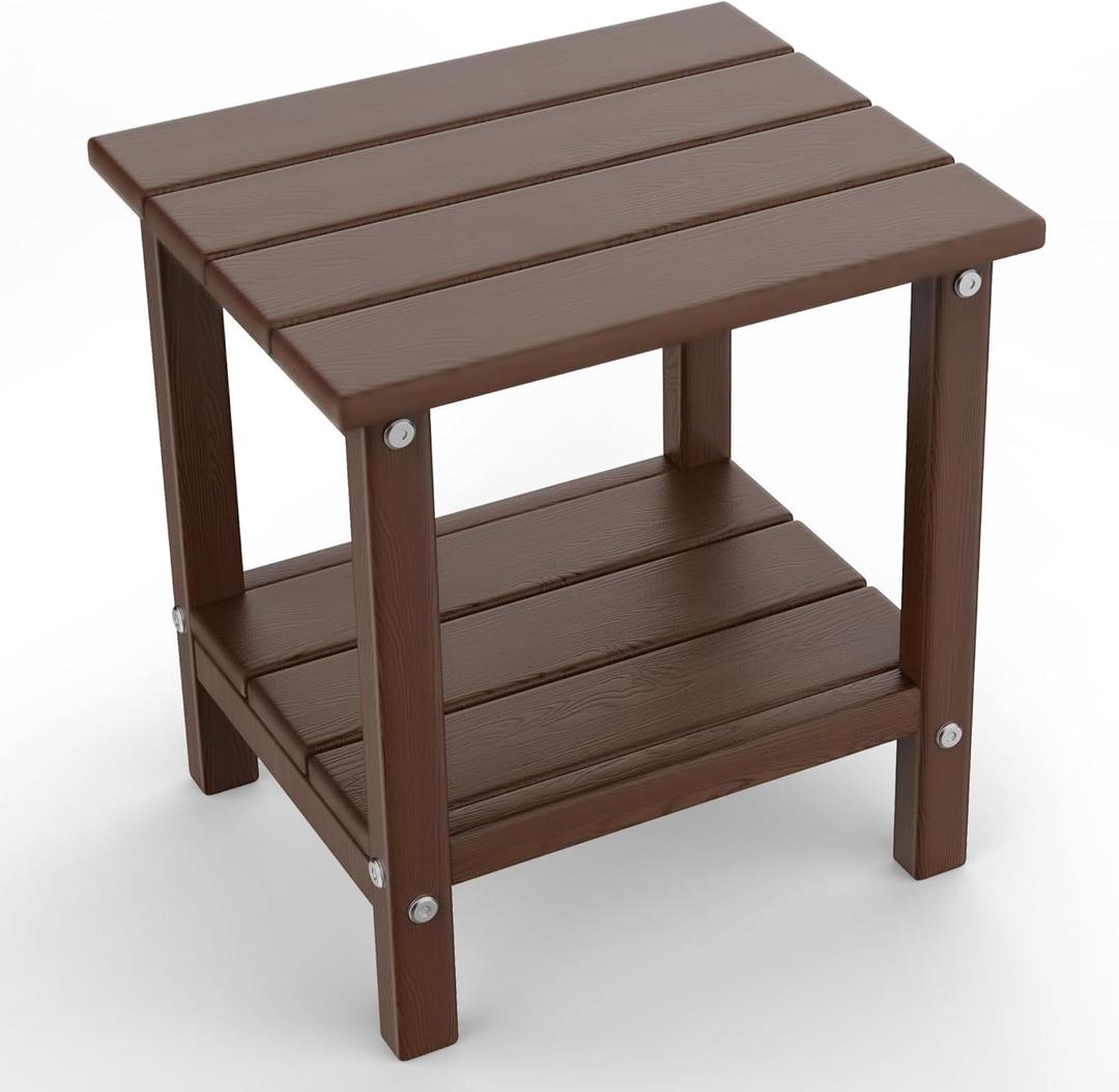 Outdoor Side Table, Double Layer Small Side Tables,All Weather Adirondack Side Table, Waterproof Outdoor End Tables for Patio, Pool, Porch (Brown)