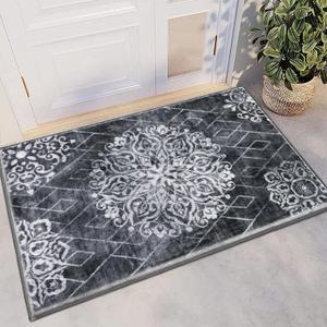 HEBE Washable Area Rug - 2'x3' Non Slip Soft Distressed Medallion Bedroom Boho Living Room Accent Throw Vintage Entry Floor Carpet for Dining Room Bathroom Entryway (Black/Grey) HEBE Washable Area Rug - 2'x3' Non Slip Soft Distressed Medallion Bedroom Boho Living Room Accent Throw Vintage Entry Floor Carpet for Dining Room Bathroom Entryway (Black/Grey)