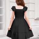 Arshiner Girls Black Dress Double Layer Ruffle Sleeve Off Shoulder Smocked Church Funeral Tween Dresses, Size 14-16