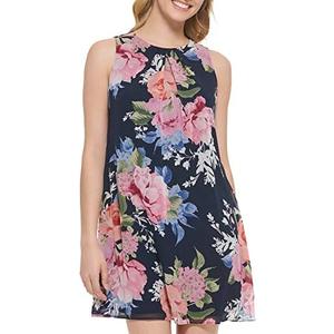 Jessica Howard Women's Sleeveless Printed Chiffon Shift Mini Dress 12