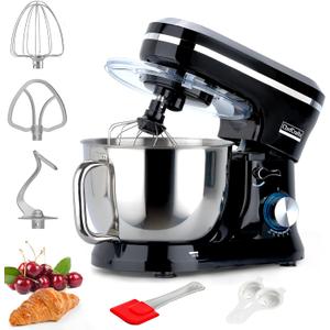 Electric Stand Mixer with 6.5 Quart Bowl, Household Food Mixer 10+p Speeds 660W, Kitchen Tilt-Head Bread Dough and Cake Mixers with Dough Hook, Whisk, Beater, Splash Guard and Egg Separator (Black)
