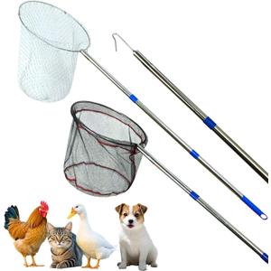 Chicken net Catcher Stainless Steel Poultry net, Ideal for catching Birds, Chickens, Ducks, Fish, Geese, etc. in Chicken coop or Outdoors, Fishing net with Handles(Including 2 nets and 1 Pole)