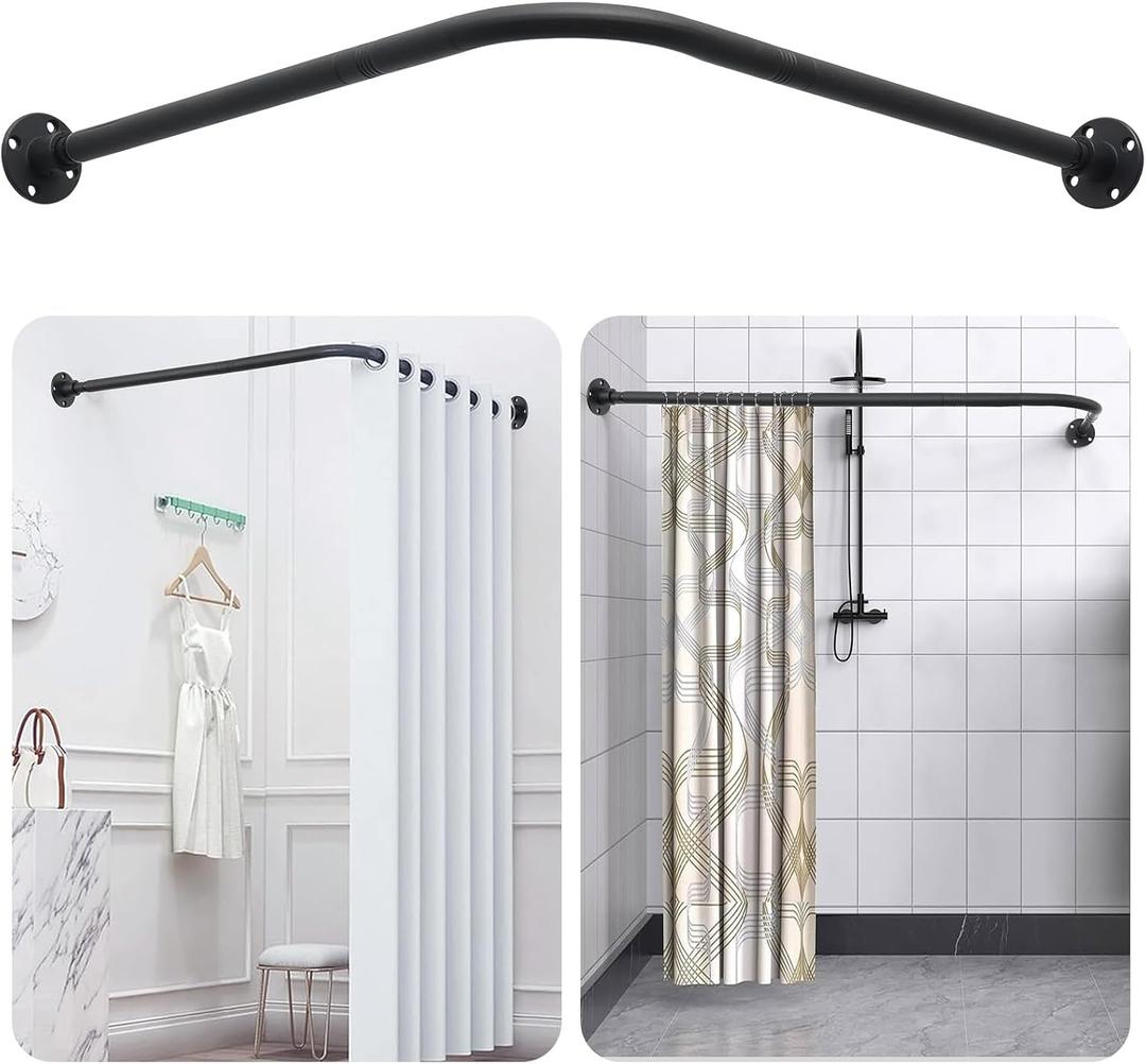 L Shaped Shower Curtain Rod,Adjustable Corner Shower Rod(23.6"-33.5"x23.6"-33.5"),90 Degree Wall Mounted Shower Curtain Rod for Bathroom,Bathtub,Clothing Store,Locker Rooms,Private Space,Need to Drill
