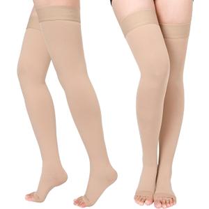 Compression Stockings for Women & Men, 2 Pairs 15-20mmHg Thigh High Compression Socks for Varicose Veins, Swelling, Pregnant