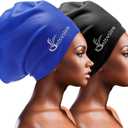 Extra Large Swim Cap for Braids and Dreadlocks Women Men Silicone Swimming Cap for Long Thick Curly Weaves Afro Hair Extensions (Black, Blue)