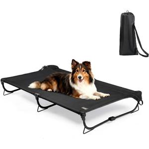 CANINE CANYON Folding Raised Dog Cot, Large Outdoor Elevated Dog Bed, Cooling Chew Proof Pet Cots Bed, Portable, Heavy Duty Up to 160 lbs, Pet Cot for Camping, Home, Black, 43"x27"x7"