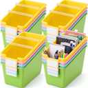Dandat 16 Pack Large Book Bins with Dividers in Bulk for Classroom Library