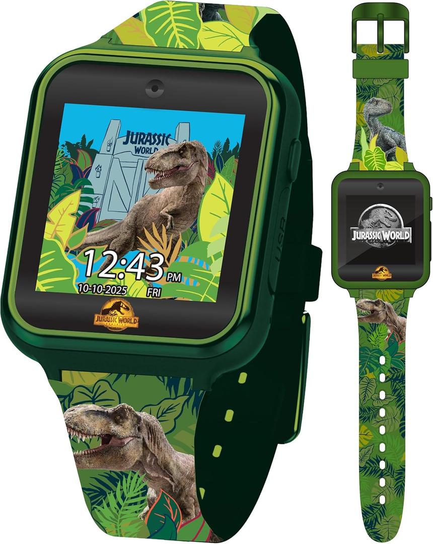 Jurassic World Kids Smart Watch - 10 Watch Faces, 3 Wallpapers, Interactive Games, Alarm, Camera, Voice Recorder, Calculator, Pedometer, Fits 5.5"-8.0" Wrists