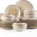 AmorArc Stoneware Dinnerware Sets for 8, 24 Pieces Handpainted Ceramic Plates and Bowls Set, Scratch Resistant Dishes Set, Dishwasher & Microwave Safe, Cappuccino