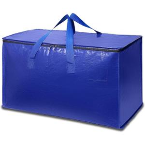 1Pc Large Clothes Storage Bags with Lids Moving Bags, Heavy Duty Storage Boxes Packing Bags with Zips for Moving House Clothes Bedding Storage-Blue
