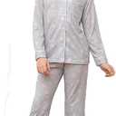 Veseacky Unisex Girls Boys Pajamas Long Sleeve Sleepwear Button-Down 2 Pcs Pjs Set for 130, Light Grey Pink Star
