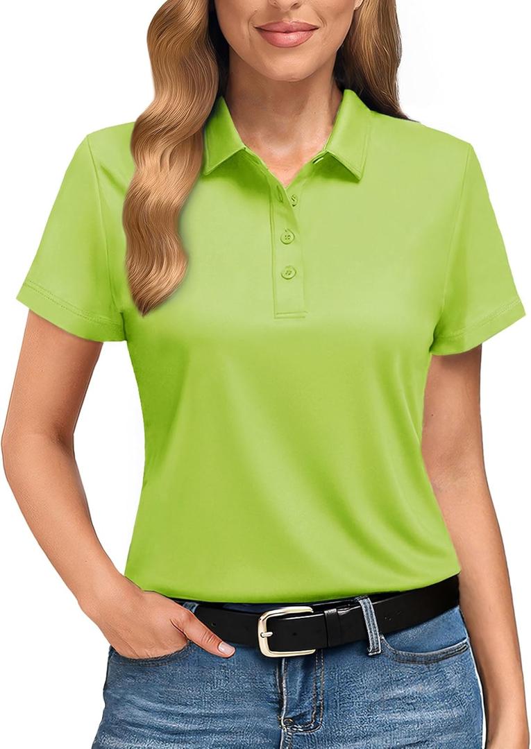 Boladeci Women's Golf Polo Shirts Short Sleeve UPF 50+ Sun Protection 4-Button Tennis Collared Shirts (Fgreen)