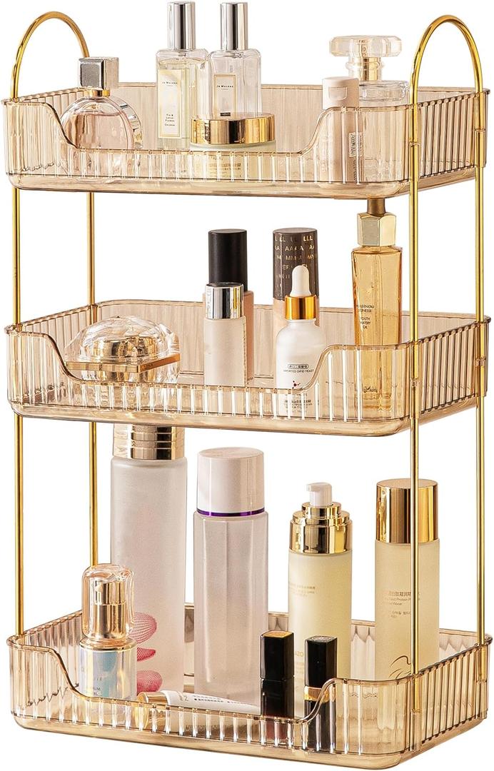 Amber 3-Tier Countertop Vanity Organizer - Skincare & Makeup Shelf for Bathroom Cosmetics, Toiletries, Lotions, Perfumes (11.8" x 6.7" x 18.9")